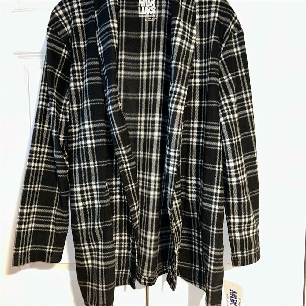 Muk Luks Women's Plaid Open Cardigan Black & White Size M Casual